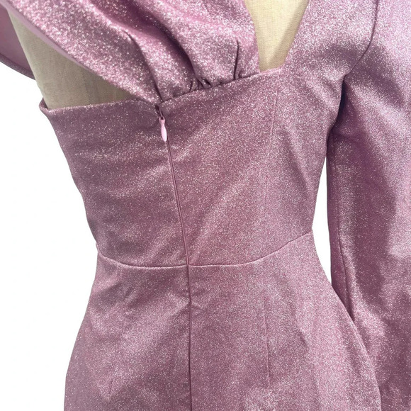 ASOS LUXE Structured One Shoulder Mini Dress in Pink Glitter Size US 6 - Picture 8 of 13